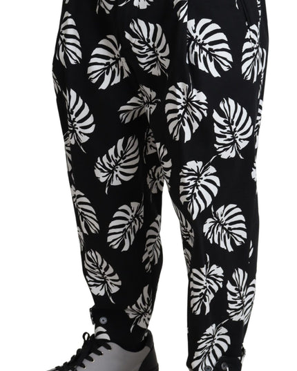 Dolce & Gabbana Black Leaf Cotton Stretch Trouser Pants Pants