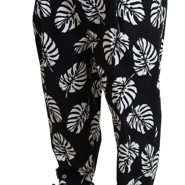 Dolce & Gabbana Black Leaf Cotton Stretch Trouser Pants Pants