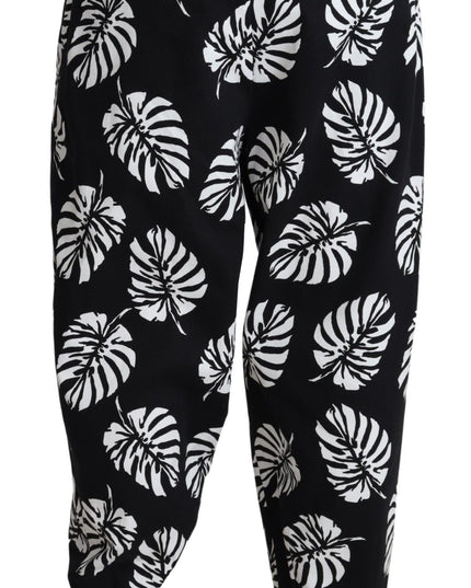 Dolce & Gabbana Black Leaf Cotton Stretch Trouser Pants Pants