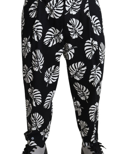 Dolce & Gabbana Black Leaf Cotton Stretch Trouser Pants Pants