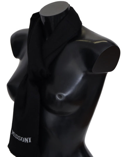 Missoni Black 100% Wool Unisex Neck Wrap Fringes Logo Scarf