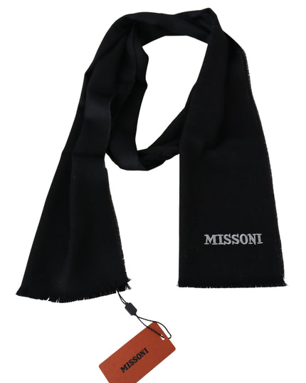 Missoni Black 100% Wool Unisex Neck Wrap Fringes Logo Scarf