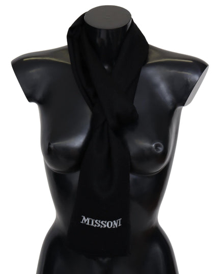 Missoni Black 100% Wool Unisex Neck Wrap Fringes Logo Scarf