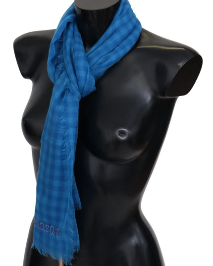 Missoni Blue Checkered Cashmere Unisex Wrap Fringes Scarf