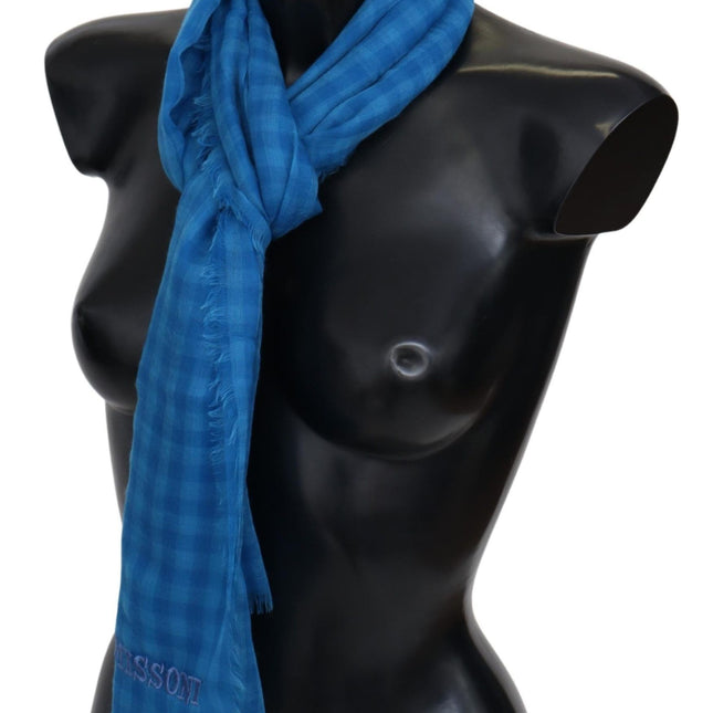Missoni Blue Checkered Cashmere Unisex Wrap Fringes Scarf