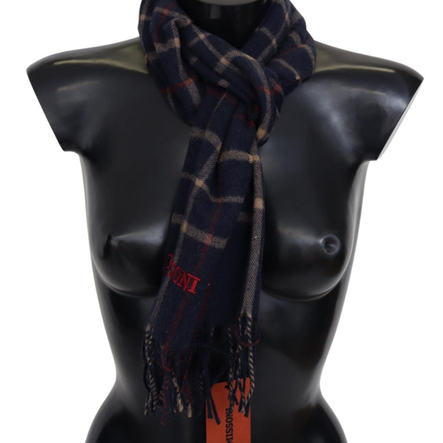 Missoni Black Checkered Unisex Neck Wrap Fringes Scarf
