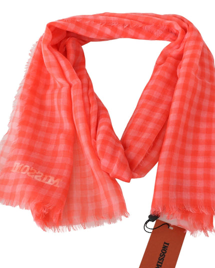 Missoni Orange Check Cashmere Unisex Wrap Fringes Scarf