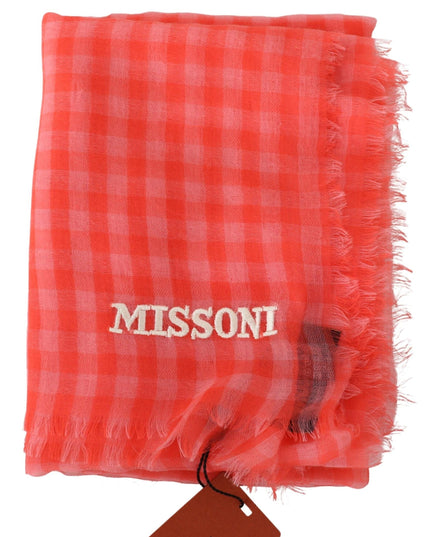 Missoni Orange Check Cashmere Unisex Wrap Fringes Scarf