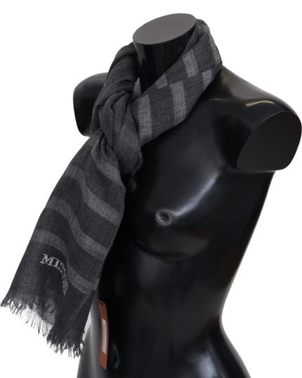 Missoni Gray Striped Wool Unisex Neck Wrap Fringes Scarf