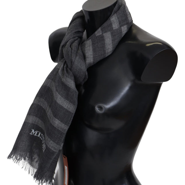 Missoni Gray Striped Wool Unisex Neck Wrap Fringes Scarf
