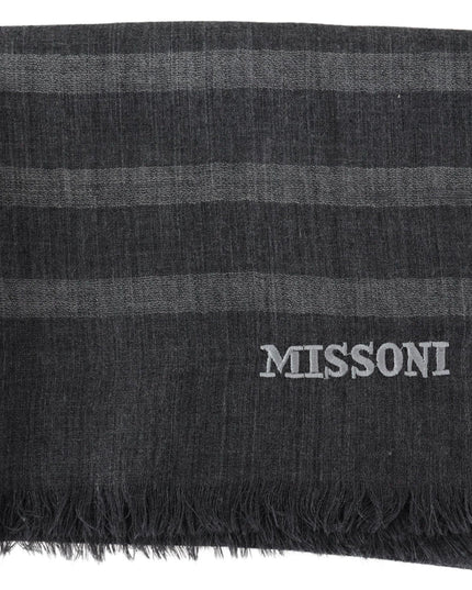 Missoni Gray Striped Wool Unisex Neck Wrap Fringes Scarf