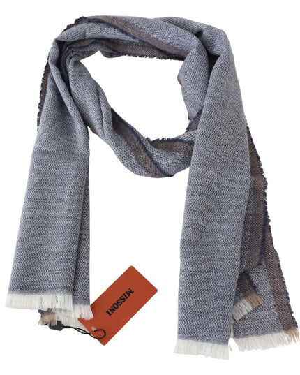 Missoni Gray Striped Wool Unisex Neck Wrap Fringes Scarf