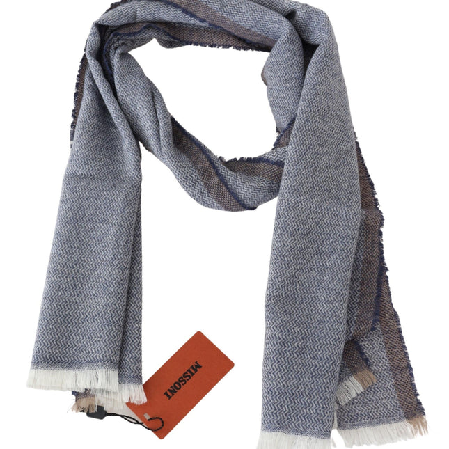 Missoni Gray Striped Wool Unisex Neck Wrap Fringes Scarf
