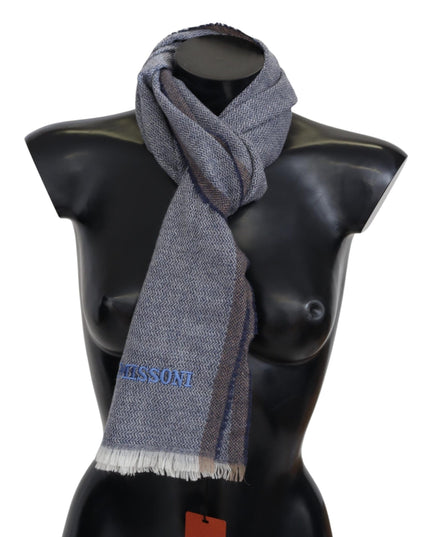 Missoni Gray Striped Wool Unisex Neck Wrap Fringes Scarf