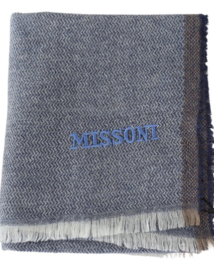 Missoni Gray Striped Wool Unisex Neck Wrap Fringes Scarf