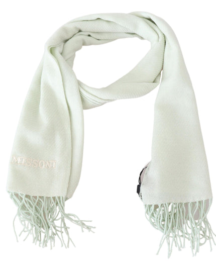 Missoni Light Green Pattern Cashmere Unisex Wrap Fringes Scarf