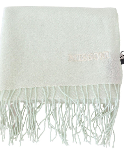 Missoni Light Green Pattern Cashmere Unisex Wrap Fringes Scarf