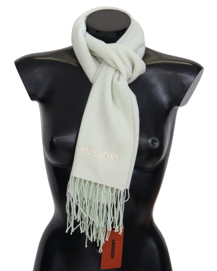 Missoni Light Green Pattern Cashmere Unisex Wrap Fringes Scarf