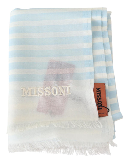 Missoni Blue White Lined Cashmere Unisex Wrap Scarf