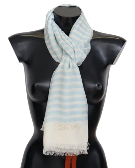 Missoni Blue White Lined Cashmere Unisex Wrap Scarf