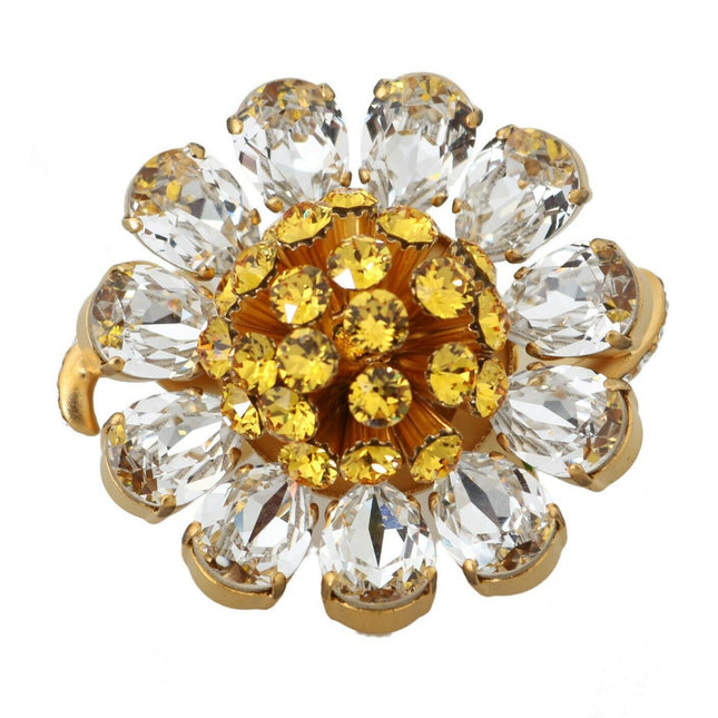 Dolce & Gabbana Gold Brass Yellow Crystal Flower Ring