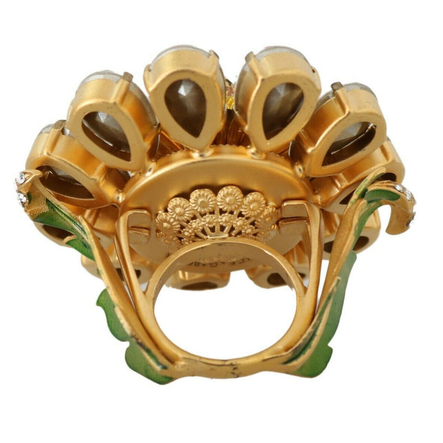 Dolce & Gabbana Gold Brass Yellow Crystal Flower Ring