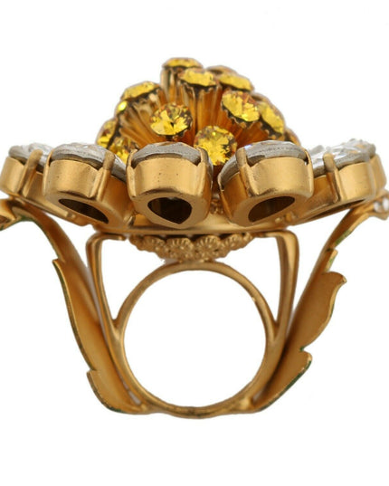 Dolce & Gabbana Gold Brass Yellow Crystal Flower Ring