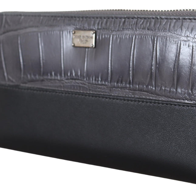 Dolce & Gabbana Black Zip Around Continental Clutch Leather Wallet