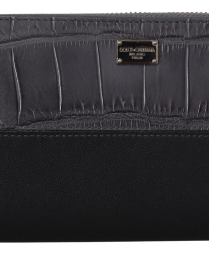 Dolce & Gabbana Black Zip Around Continental Clutch Leather Wallet