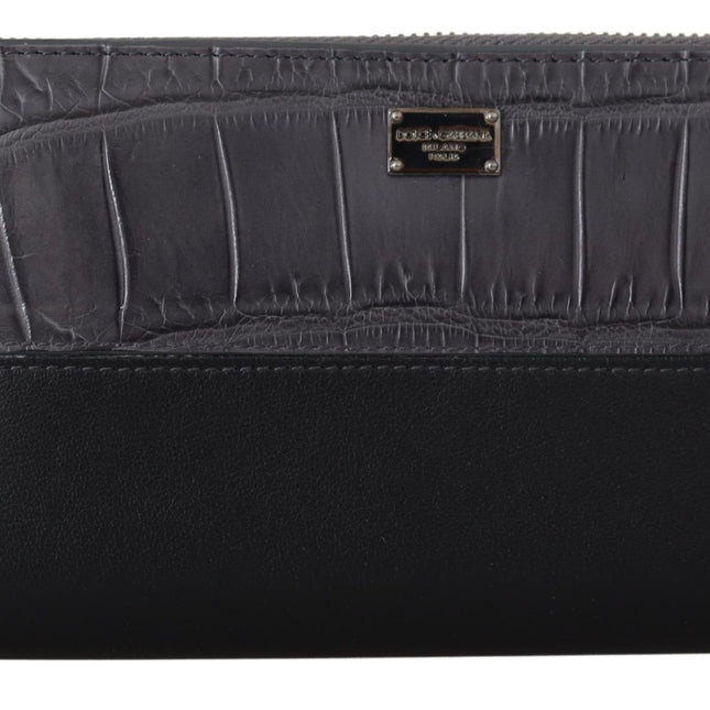 Dolce & Gabbana Black Zip Around Continental Clutch Leather Wallet