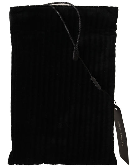 Dolce & Gabbana Black Velvet Quilt Drawstring Logo Plaque Pouch Bag