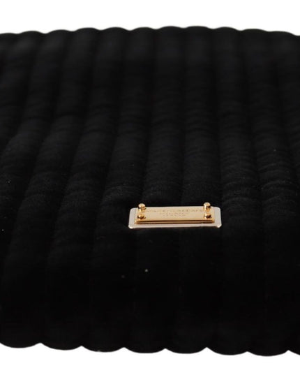 Dolce & Gabbana Black Velvet Quilt Drawstring Logo Plaque Pouch Bag