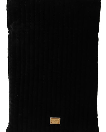 Dolce & Gabbana Black Velvet Quilt Drawstring Logo Plaque Pouch Bag