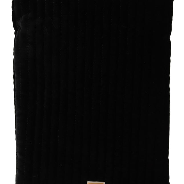 Dolce & Gabbana Black Velvet Quilt Drawstring Logo Plaque Pouch Bag