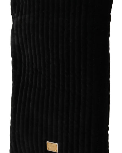 Dolce & Gabbana Black Velvet Quilt Drawstring Logo Plaque Pouch Bag
