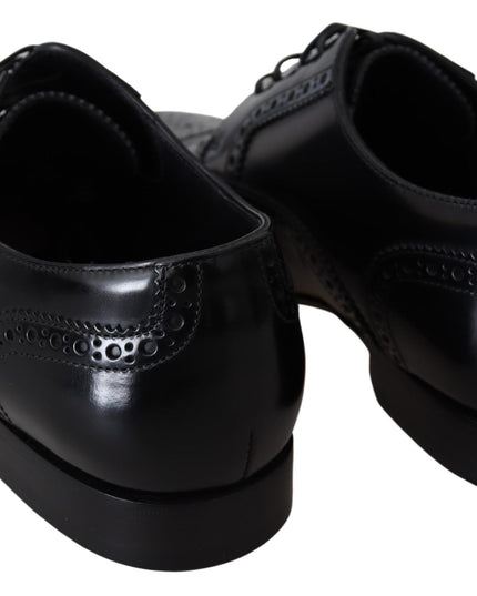 Dolce & Gabbana Black Leather Men Derby Formal Loafers Shoes