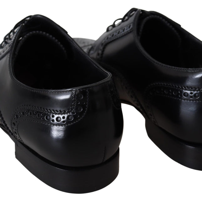 Dolce & Gabbana Black Leather Men Derby Formal Loafers Shoes