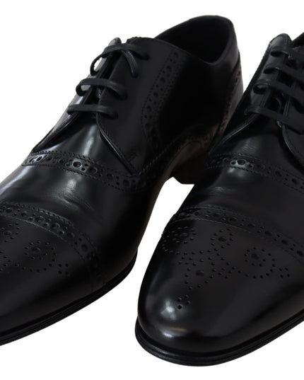Dolce & Gabbana Black Leather Men Derby Formal Loafers Shoes