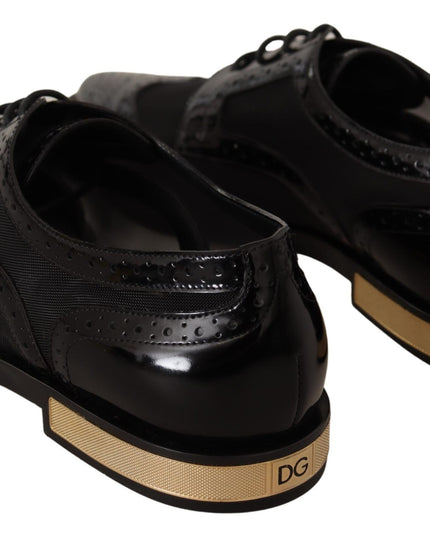 Dolce & Gabbana Black Leather Broques Sheer Wingtip Shoes
