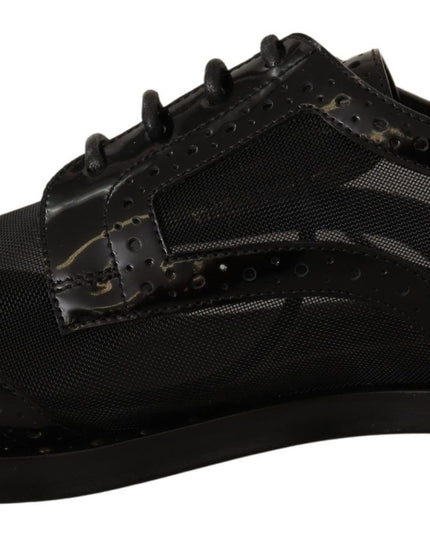 Dolce & Gabbana Black Leather Broques Sheer Wingtip Shoes