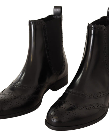 Dolce & Gabbana Black Leather Ankle High Flat Boots Shoes