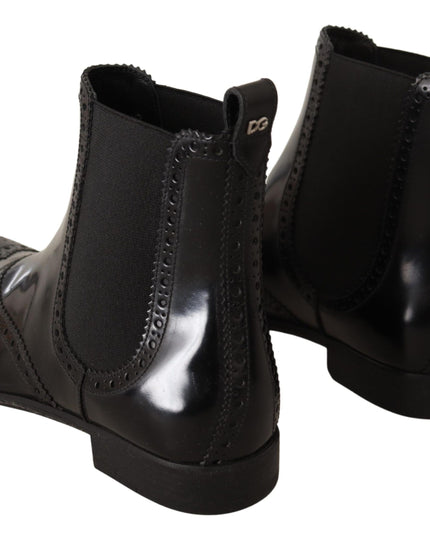 Dolce & Gabbana Black Leather Ankle High Flat Boots Shoes
