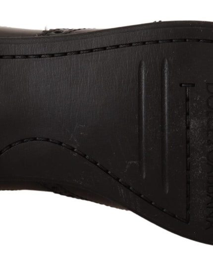 Dolce & Gabbana Black Leather Ankle High Flat Boots Shoes