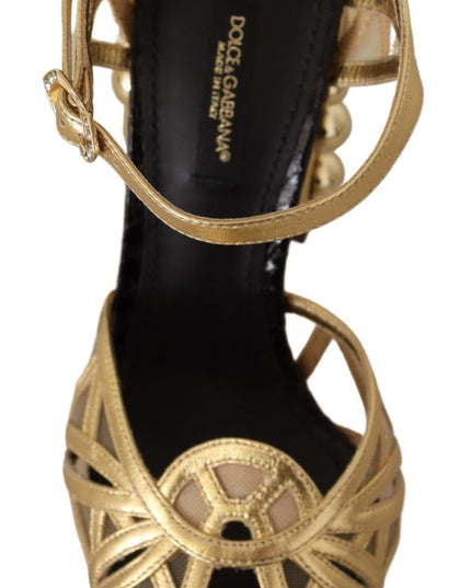 Dolce & Gabbana Black Gold Leather Studded Ankle Straps Shoes