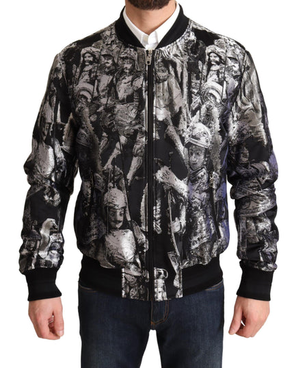 Dolce & Gabbana Black Silver Puppi Motive Bomber Jacket