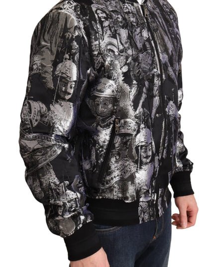 Dolce & Gabbana Black Silver Puppi Motive Bomber Jacket