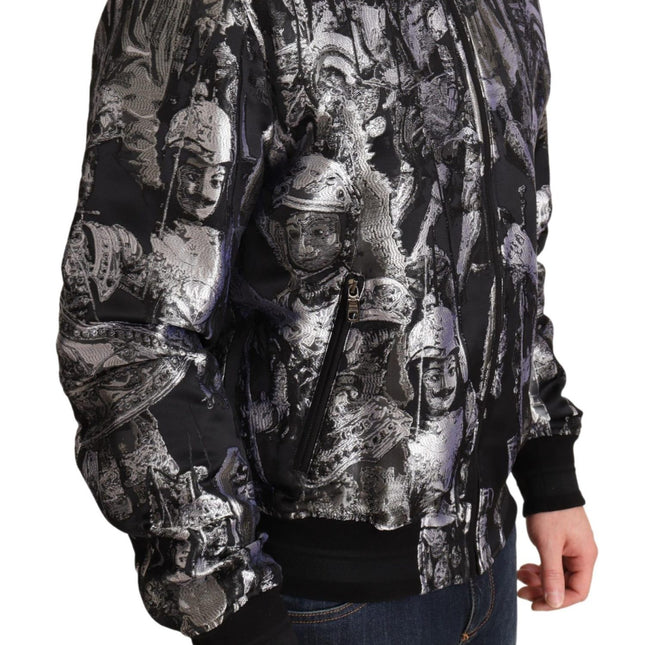 Dolce & Gabbana Black Silver Puppi Motive Bomber Jacket