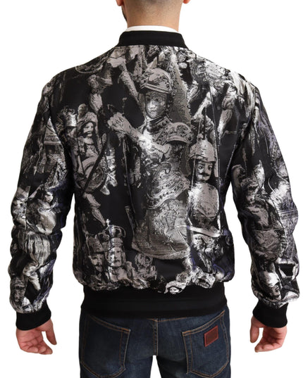 Dolce & Gabbana Black Silver Puppi Motive Bomber Jacket