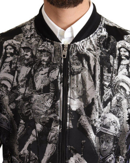 Dolce & Gabbana Black Silver Puppi Motive Bomber Jacket