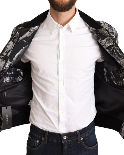 Dolce & Gabbana Black Silver Puppi Motive Bomber Jacket
